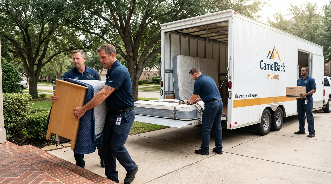Crew loading residential truck for cross-state move from Sherwood, OR