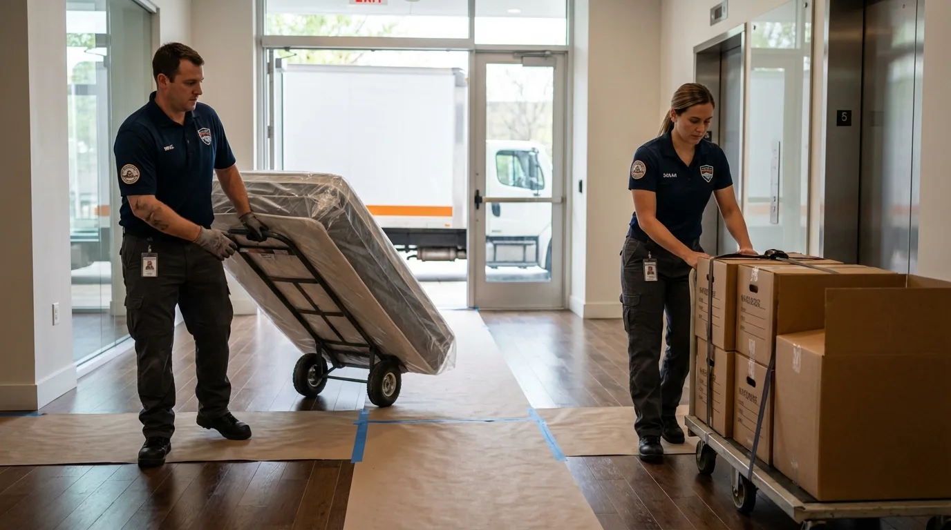 Professional apartment movers loading elevator in Sherwood, OR